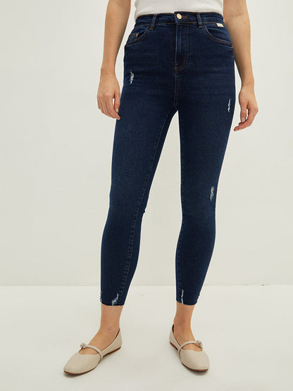 High Waist Super Skinny Fit Women's Rodeo Jean Trousers with Pocket Detail