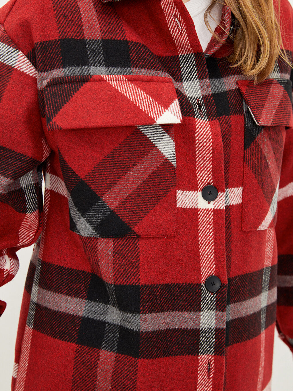 Front Button Closure Plaid Long Sleeve Women's Shirt Jacket