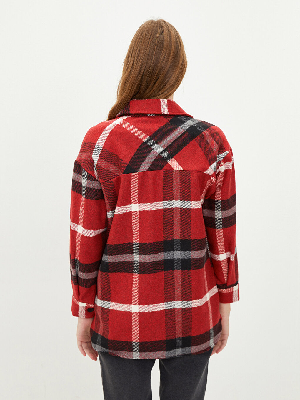 Front Button Closure Plaid Long Sleeve Women's Shirt Jacket