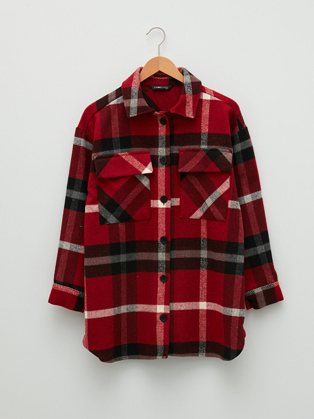 Front Button Closure Plaid Long Sleeve Women's Shirt Jacket