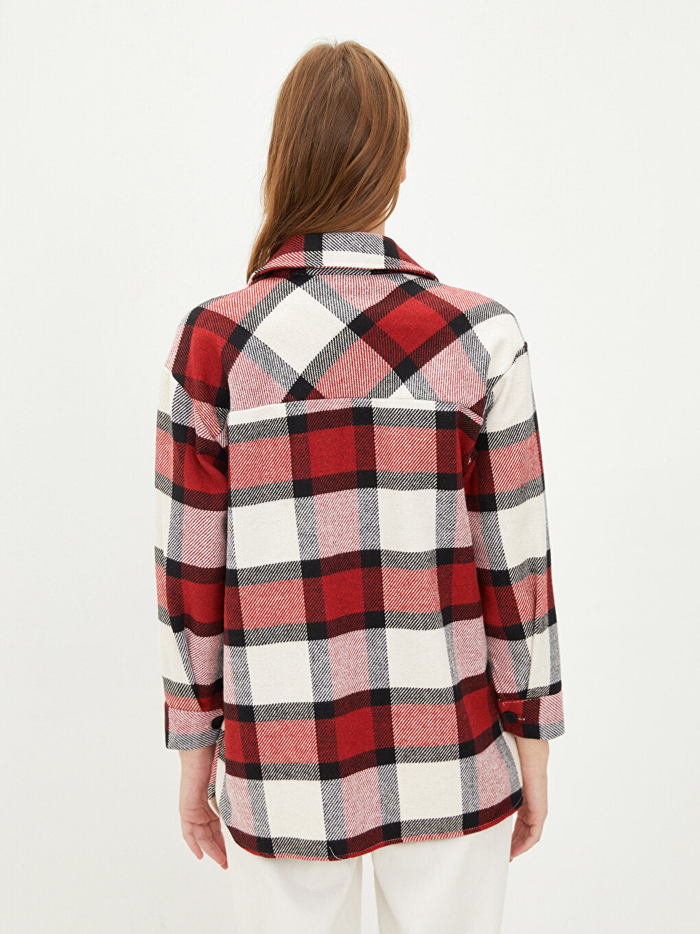 Front Button Closure Plaid Long Sleeve Women's Shirt Jacket