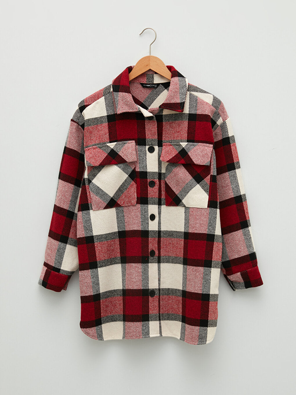 Front Button Closure Plaid Long Sleeve Women's Shirt Jacket