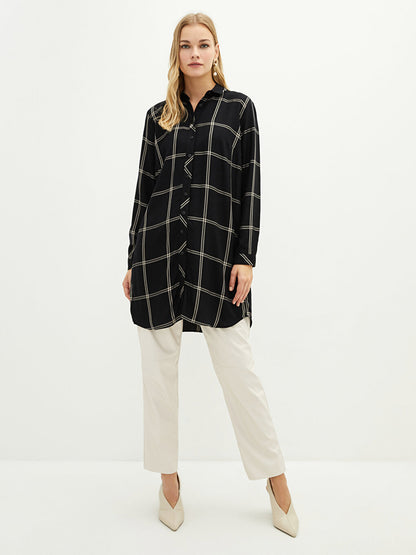 Plaid Long Sleeve Viscose Women's Shirt Tunic