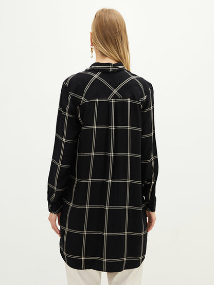 Plaid Long Sleeve Viscose Women's Shirt Tunic