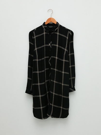 Plaid Long Sleeve Viscose Women's Shirt Tunic