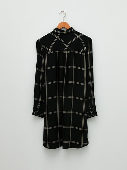 Plaid Long Sleeve Viscose Women's Shirt Tunic