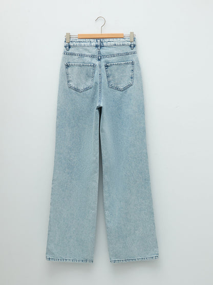 High Waist Wideleg Ripped Detailed Women's Jean Trousers