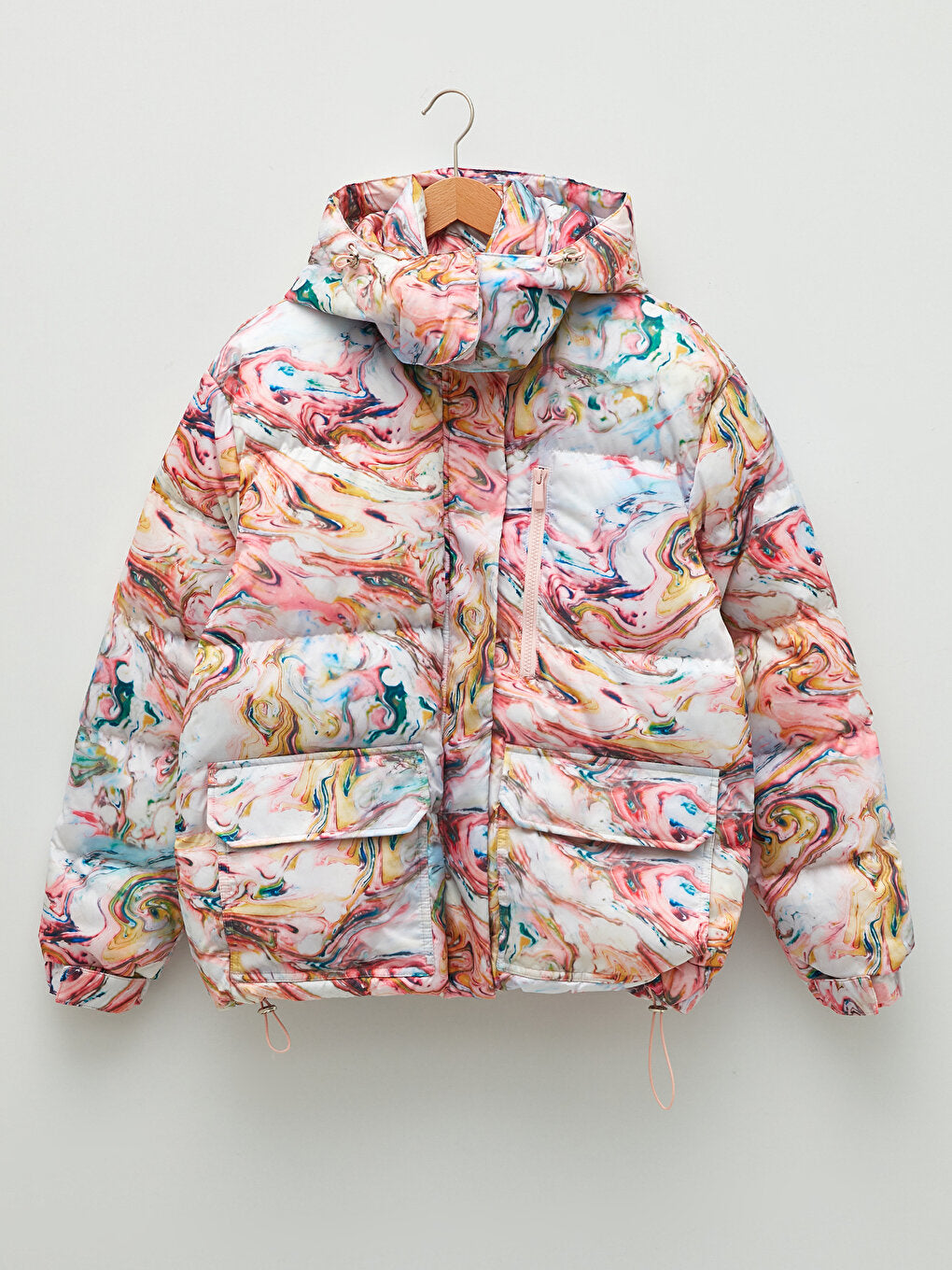 Hooded Patterned Long Sleeve Women's Puffer Coat