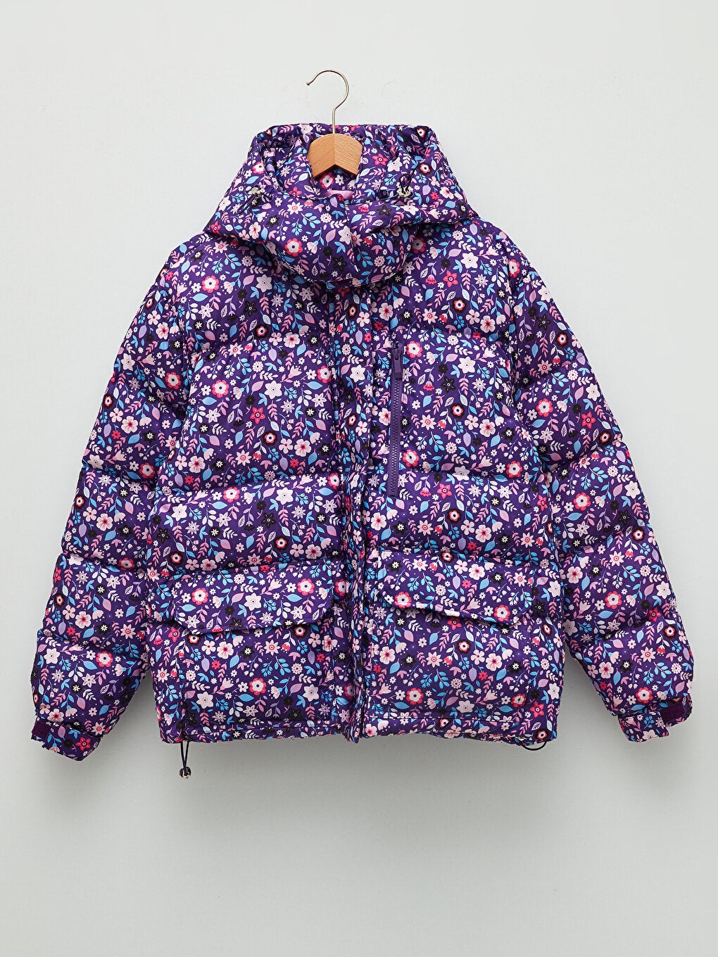 Hooded Patterned Long Sleeve Women's Puffer Coat