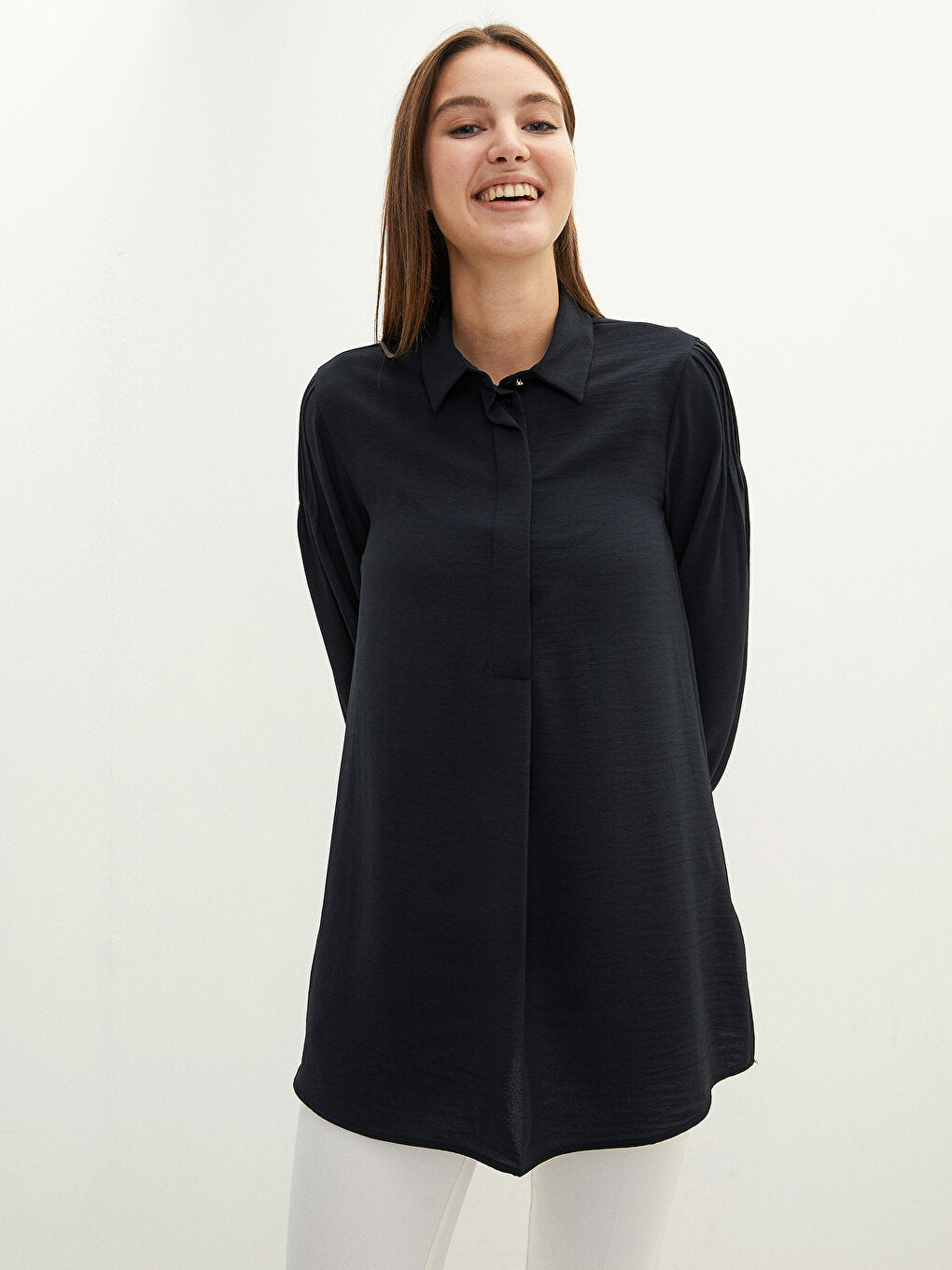 Plain Long Sleeve Women's Shirt Tunic