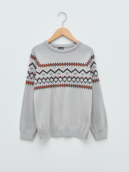 Crew Neck Patterned Long Sleeve Boy's Fine Knitwear Sweater