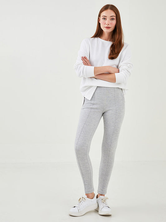 Elastic Waist Slim Fit Women's Trousers with Pocket Detail