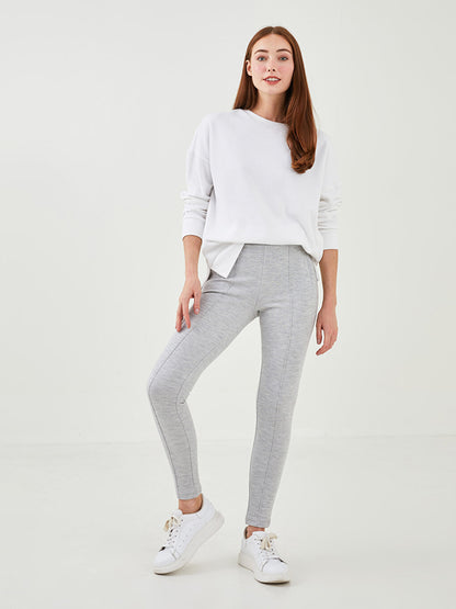 Elastic Waist Slim Fit Women's Trousers with Pocket Detail