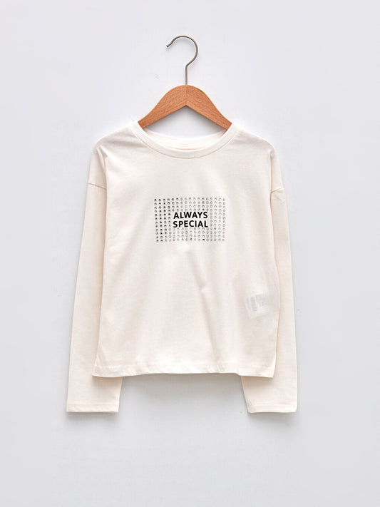 Crew Neck Printed Long Sleeve Girls' T-Shirt