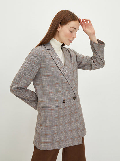 Front Button Closure Plaid Long Sleeve Women's Jacket