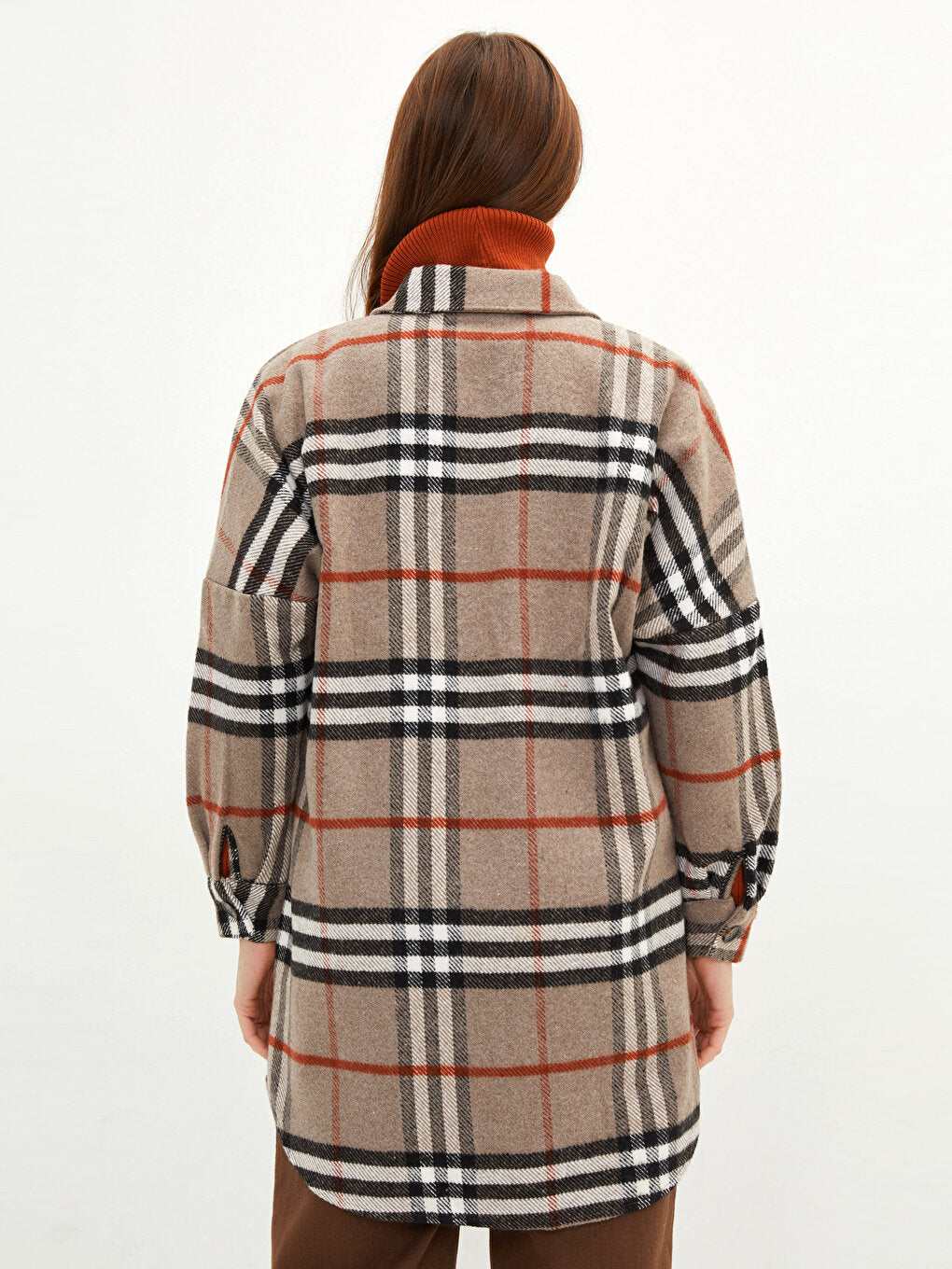 Shirt Collar Plaid Long Sleeve Oversize Women's Shirt Jacket