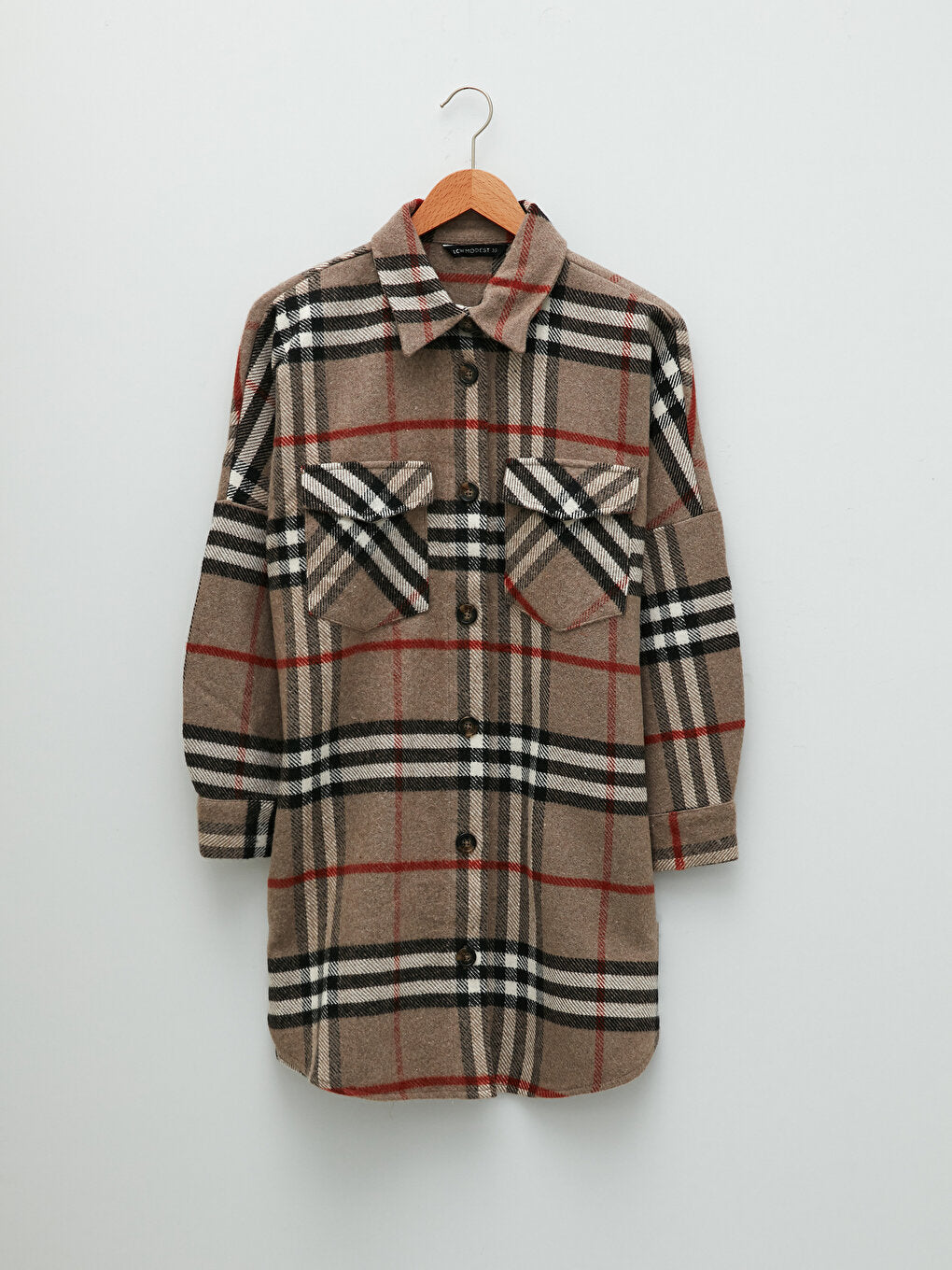 Shirt Collar Plaid Long Sleeve Oversize Women's Shirt Jacket