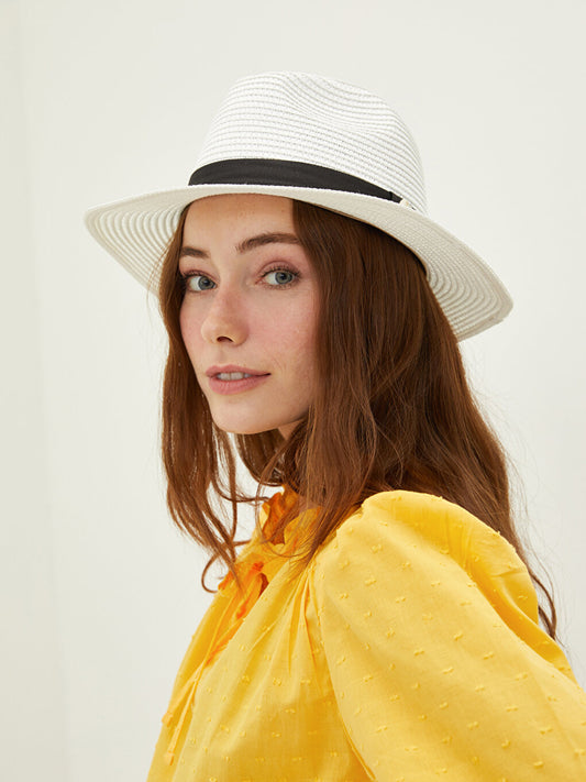 Women's Straw Fedora Hat