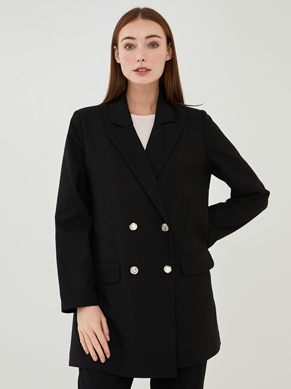 Front Button Closure Plain Long Sleeve Women's Jacket