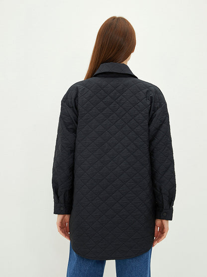 Shirt Collar Quilted Patterned Long Sleeve Oversize Women's Coat