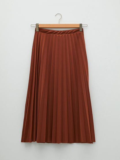 Plain Crepe Fabric Women's Pleated Skirt with Elastic Waist