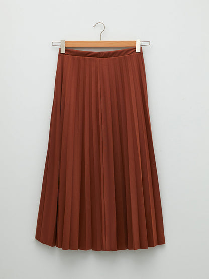 Plain Crepe Fabric Women's Pleated Skirt with Elastic Waist