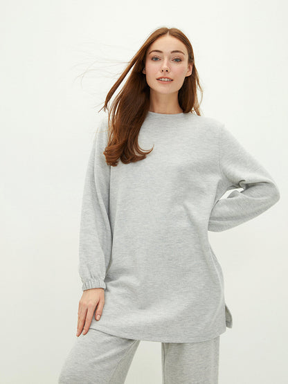 Crew Neck Plain Long Sleeve Velvet Women's Tunic