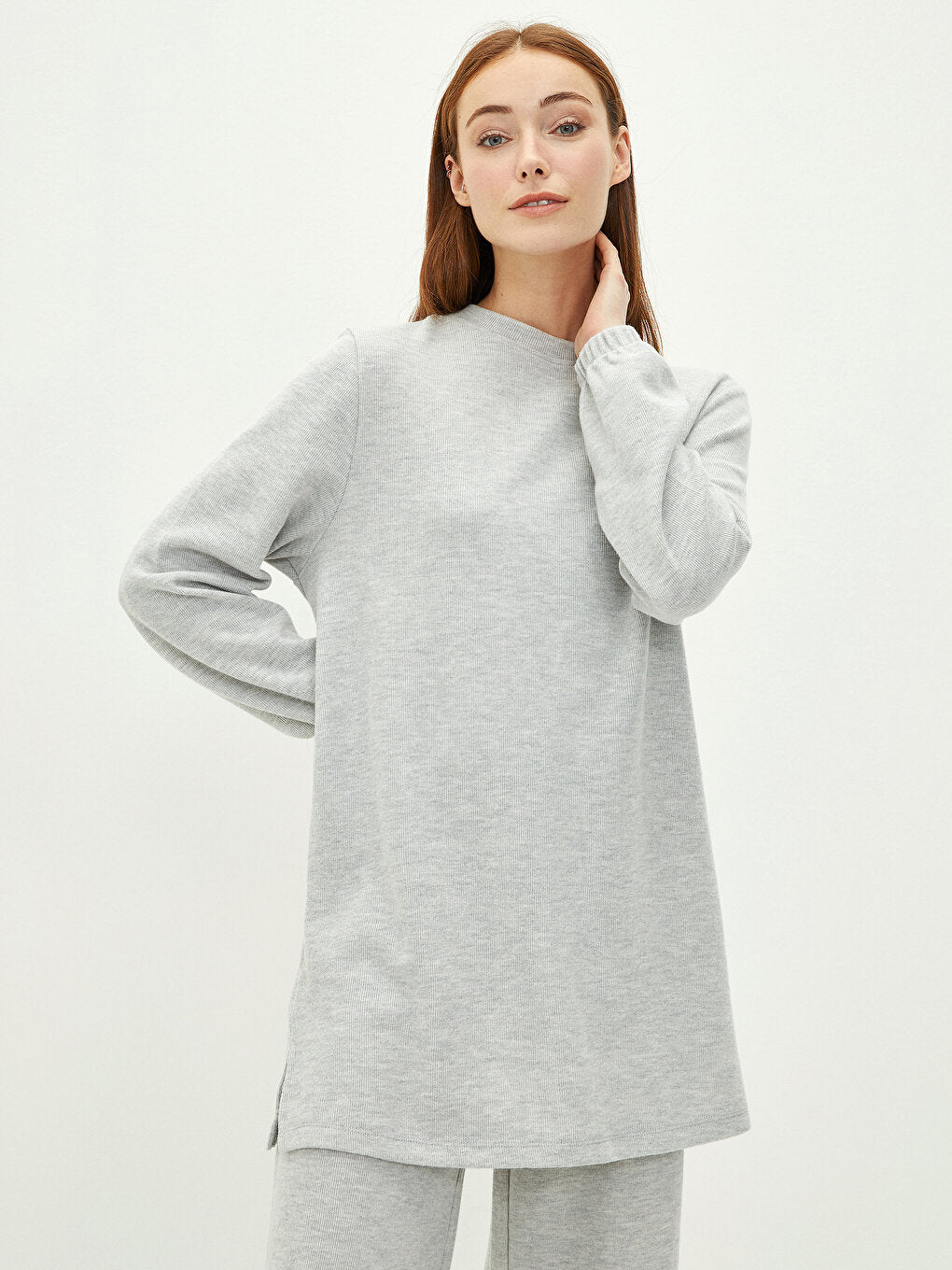 Crew Neck Plain Long Sleeve Velvet Women's Tunic