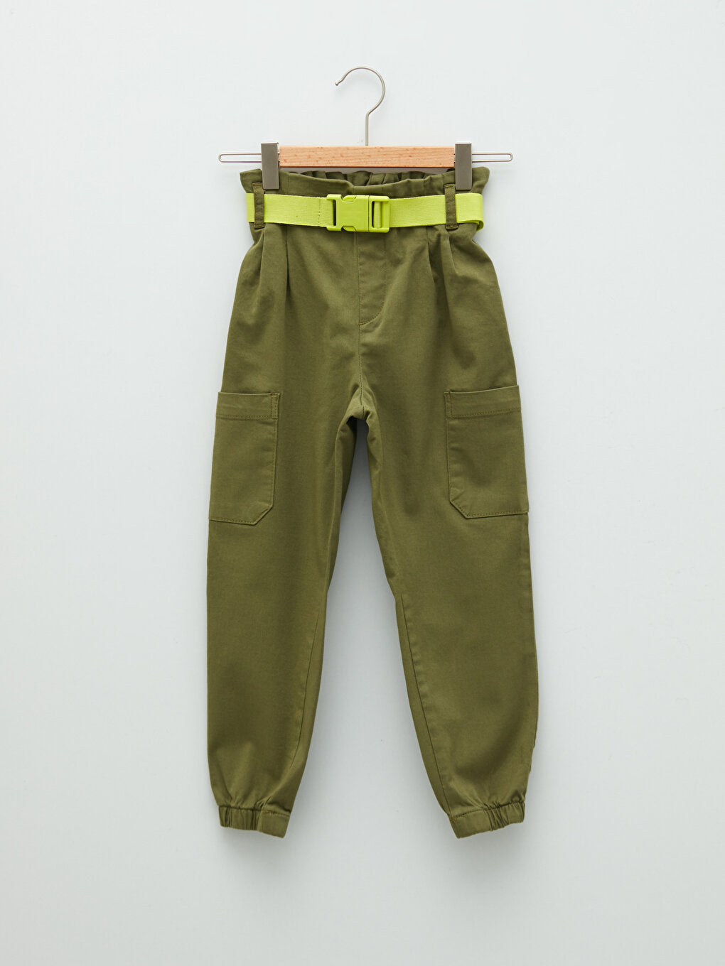 Basic Gabardine Girl's Jogger Pants and Belt with Elastic Waist