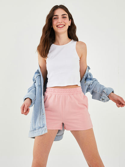 Women's Bermuda Shorts with Elastic Waist and Flat Pocket Detail