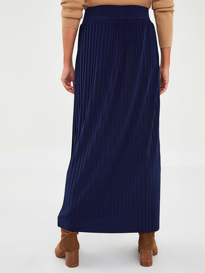 Plain Unlined Women's Pleated Skirt with Elastic Waist