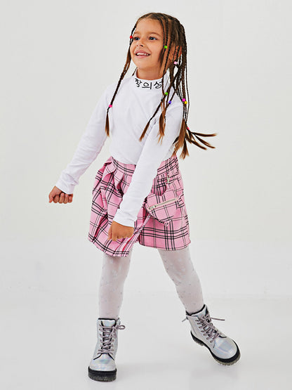 Plaid Girls Skirt with Elastic Waist Shorts and Bag