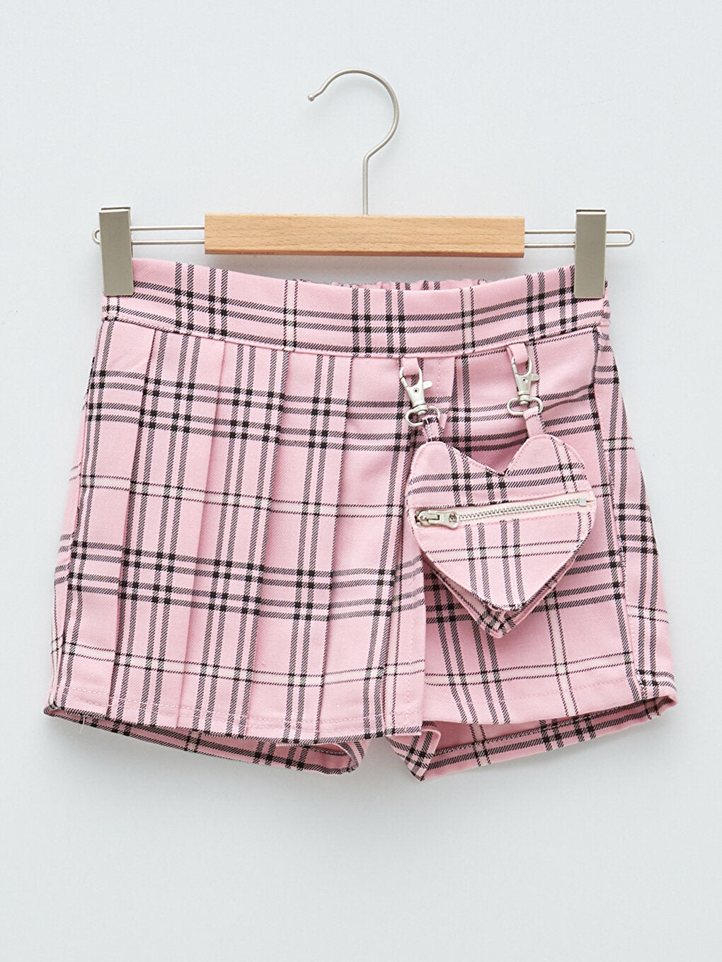 Plaid Girls Skirt with Elastic Waist Shorts and Bag