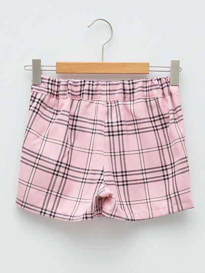 Plaid Girls Skirt with Elastic Waist Shorts and Bag