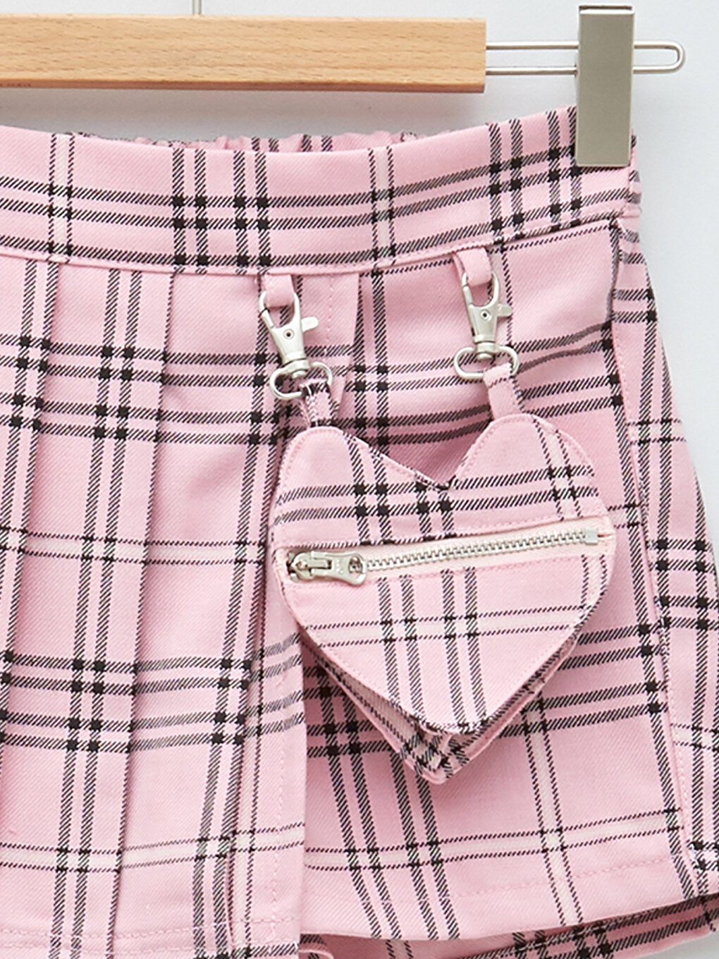 Plaid Girls Skirt with Elastic Waist Shorts and Bag