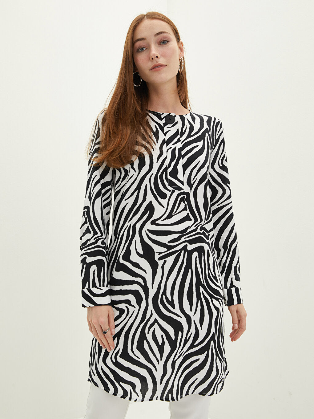 Crew Neck Patterned Long Sleeve Viscose Women's Tunic