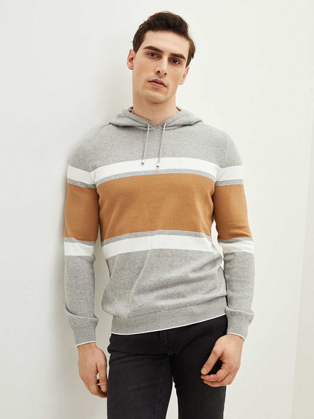 Hooded Long Sleeve Men's Knitwear Sweater