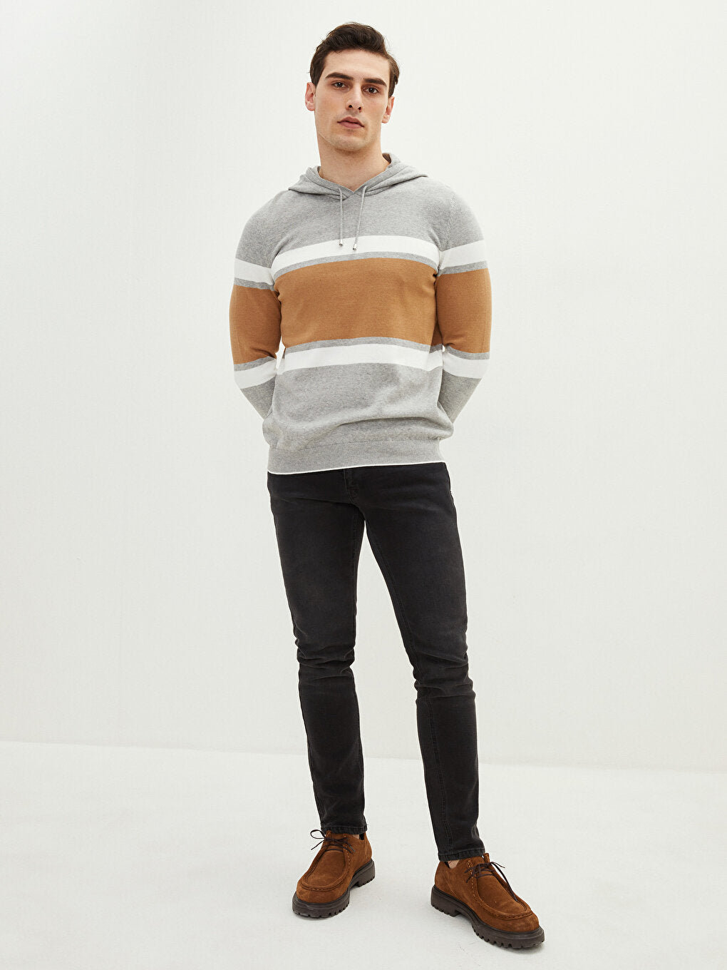 Hooded Long Sleeve Men's Knitwear Sweater