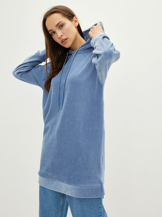 Hooded Plain Long Sleeve Velvet Women's Tunic