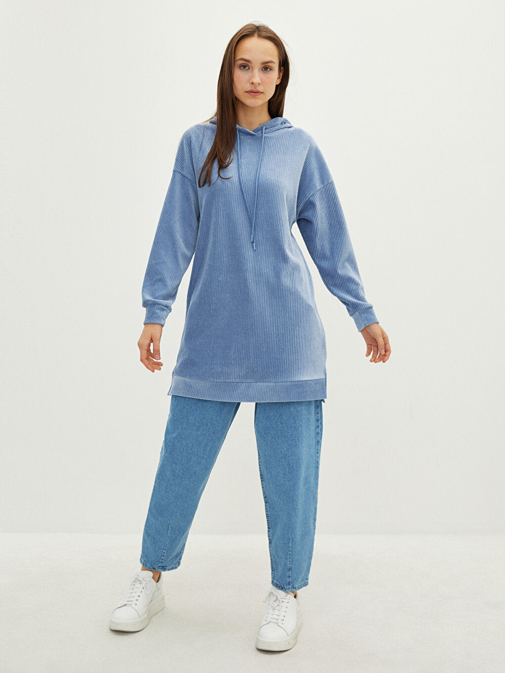 Hooded Plain Long Sleeve Velvet Women's Tunic