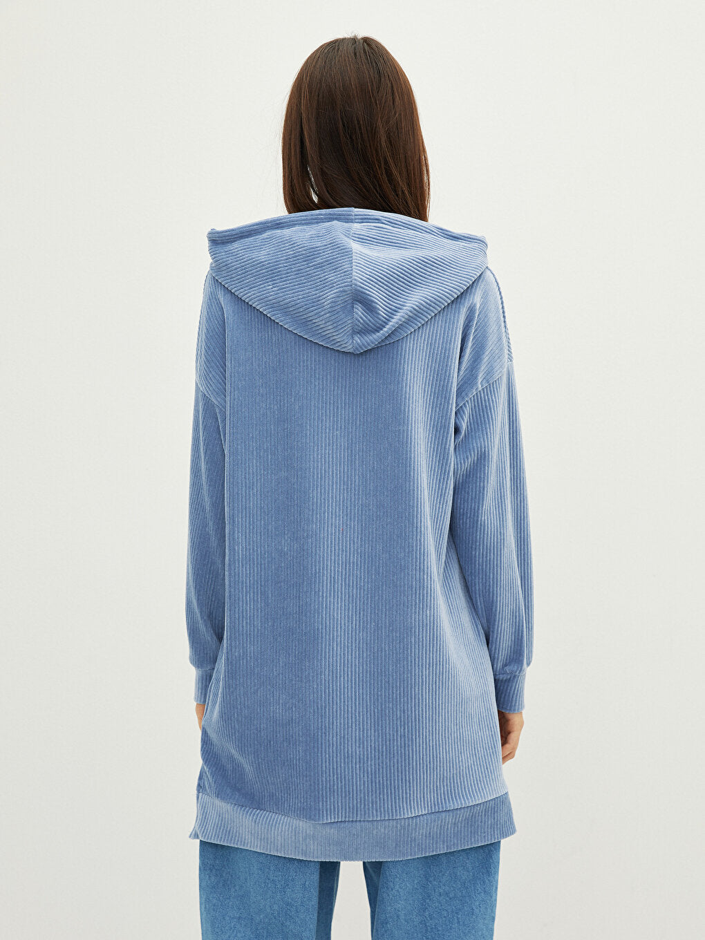 Hooded Plain Long Sleeve Velvet Women's Tunic