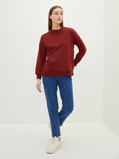 Crew Neck Plain Long Sleeve Women's Sweatshirt Tunic