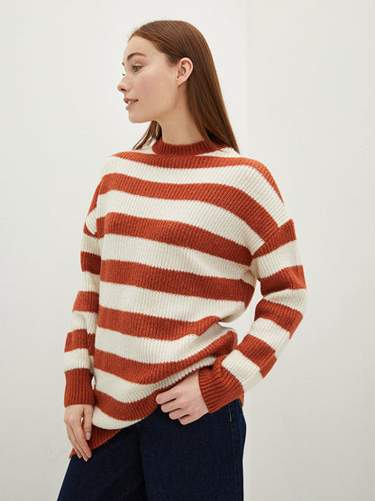 Crew Neck Striped Long Sleeve Women's Knitwear Tunic