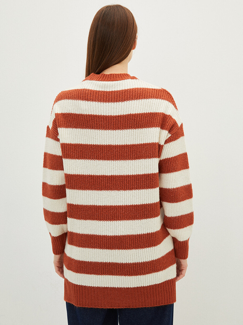 Crew Neck Striped Long Sleeve Women's Knitwear Tunic