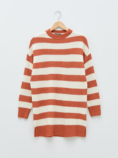 Crew Neck Striped Long Sleeve Women's Knitwear Tunic