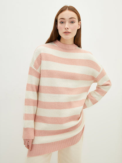 Crew Neck Striped Long Sleeve Women's Knitwear Tunic