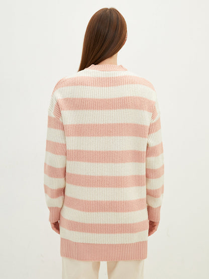 Crew Neck Striped Long Sleeve Women's Knitwear Tunic