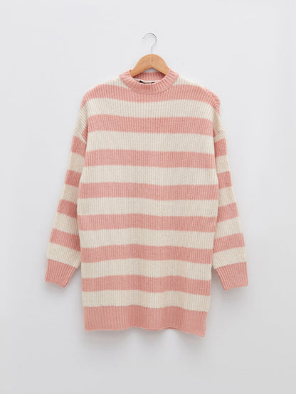 Crew Neck Striped Long Sleeve Women's Knitwear Tunic