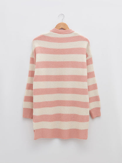 Crew Neck Striped Long Sleeve Women's Knitwear Tunic