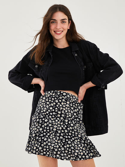 Floral Viscose Women's Shorts Skirt with Elastic Waist